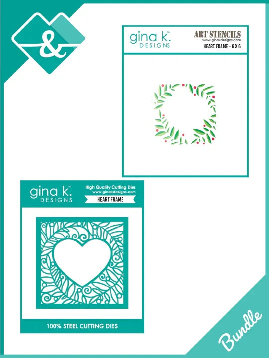 Gina K. Designs - BUNDLE Stencil & Die Set - Heart Frame. Available at Embellish Away in Bowmanville Ontario Canada.