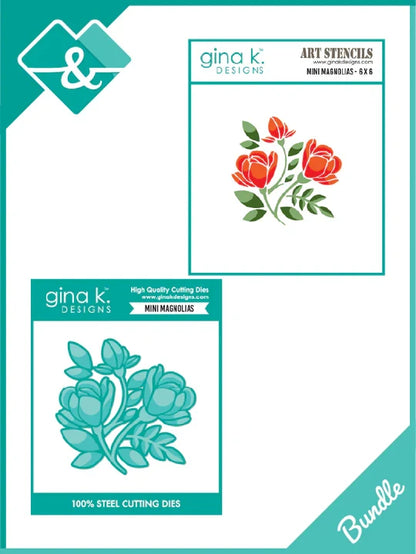 Gina K. Designs - BUNDLE Stencil & Die Set - Mini Magnolia. Available at Embellish Away in Bowmanville Ontario Canada.
