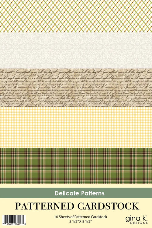 Gina K. Designs - Delicate Patterns Cardstock Pack. Includes: 10 Sheets. Available at Embellish Away located in Bowmanville Ontario Canada.