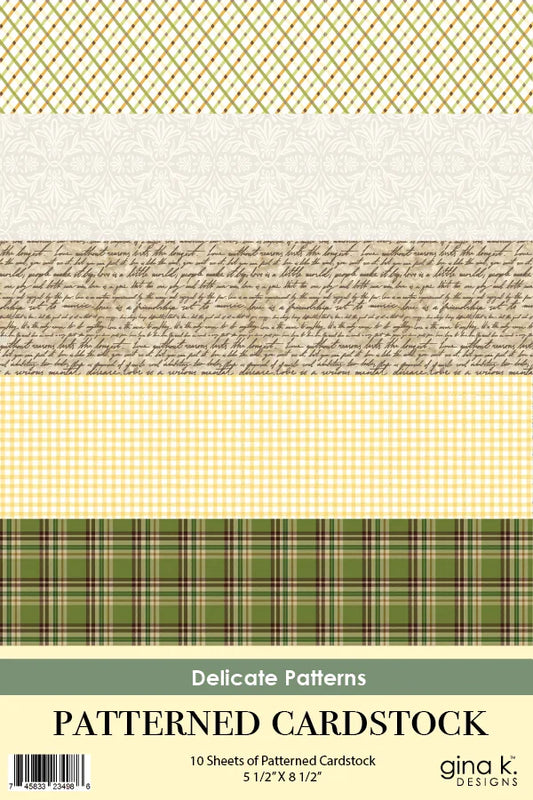 Gina K. Designs - Delicate Patterns Cardstock Pack. Includes: 10 Sheets. Available at Embellish Away located in Bowmanville Ontario Canada.