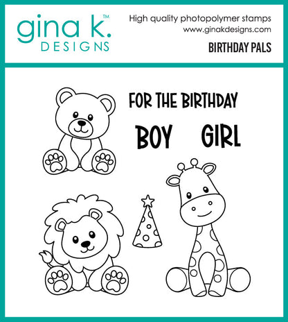 Gina K. Designs - Stamp and Die - Birthday Pals. Set by Gina K Designs. Available at Embellish Away located in Bowmanville Ontario Canada.
