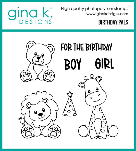 Gina K. Designs - Stamp and Die - Birthday Pals. Set by Gina K Designs. Available at Embellish Away located in Bowmanville Ontario Canada.