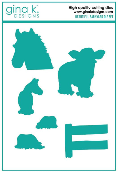 Gina K. Designs - Stamp & Die Set - Beautiful Barnyard. Melanie Muenchinger continues her nature series and follows up Farmyard Friends with the coordinating Beautiful Barnyard set. Available at Embellish Away located in Bowmanville Ontario Canada.