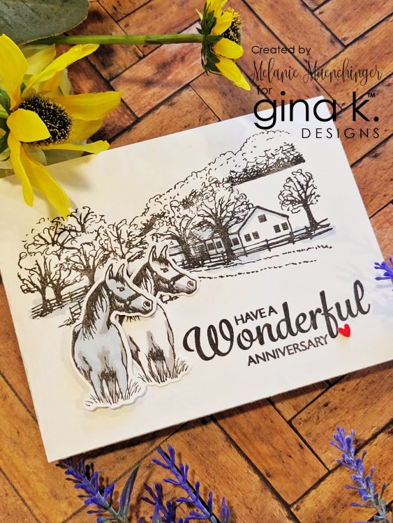 Gina K. Designs - Stamp & Die Set - Beautiful Barnyard. Melanie Muenchinger continues her nature series and follows up Farmyard Friends with the coordinating Beautiful Barnyard set. Available at Embellish Away located in Bowmanville Ontario Canada. Example by brand ambassador.