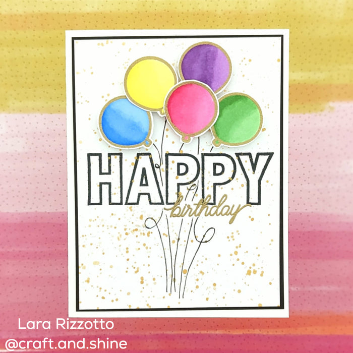 Gina K. Designs - Stamp & Die Set - Whole Lotta Happy. Whole Lotta Happy is a stamp & Die set by Beth Silaika. Use the Die set to build up and create dimension plus easy to cut out even to use as silhouettes. Made in the USA. Available at Embellish Away located in Bowmanville Ontario Canada. Example by brand ambassador.