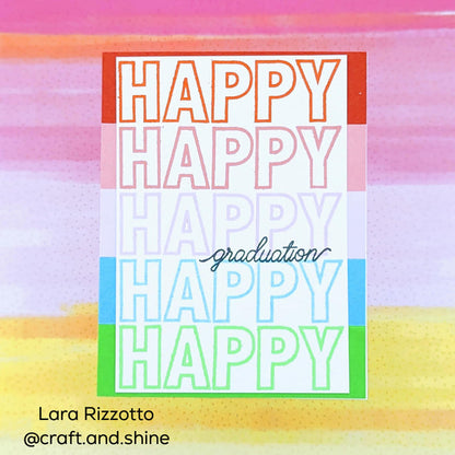Gina K. Designs - Stamp & Die Set - Whole Lotta Happy. Whole Lotta Happy is a stamp & Die set by Beth Silaika. Use the Die set to build up and create dimension plus easy to cut out even to use as silhouettes. Made in the USA. Available at Embellish Away located in Bowmanville Ontario Canada. Example by brand ambassador.
