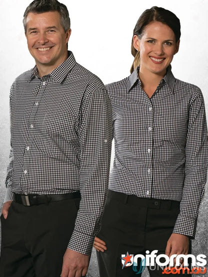 Matching checkered uniform shirts from Winning Spirit Gingham Roll Up LS Shirt in mens gingham check style
