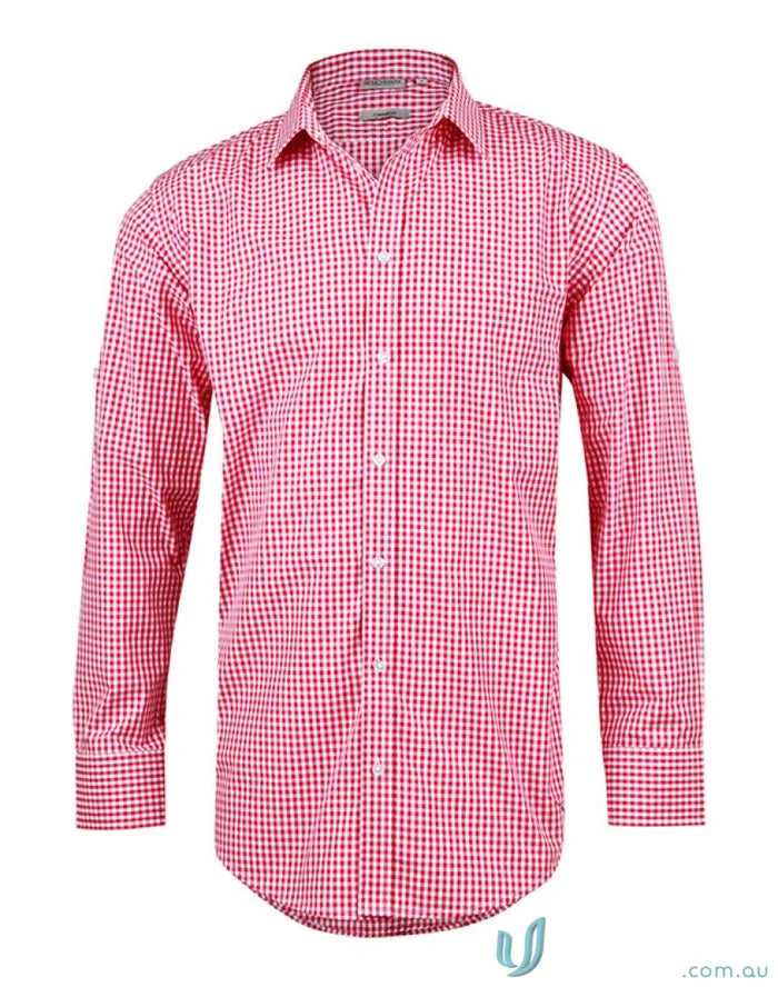 Mens gingham check Red and white long-sleeved shirt from Winning Spirit Gingham Roll, comfy workwear