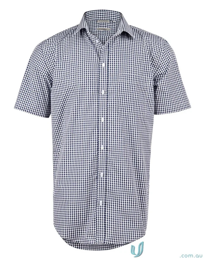 Winning Spirit Mens Gingham Roll Up S/S Shirt with mens gingham check pattern