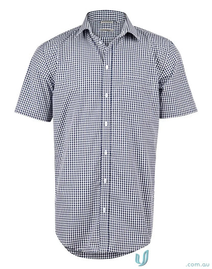 Winning Spirit Mens Gingham Roll Up S/S Shirt with mens gingham check pattern
