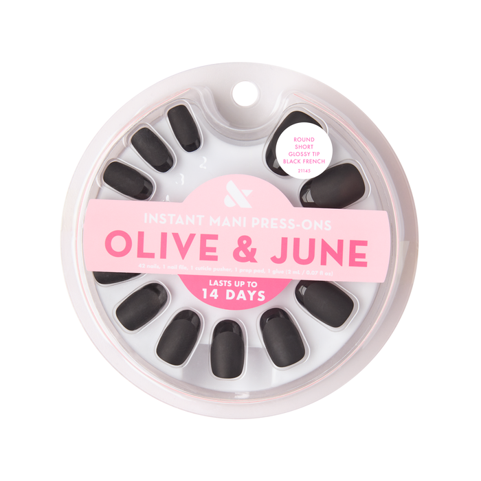 Glossy Tip Black French - Press-On | Short | Round