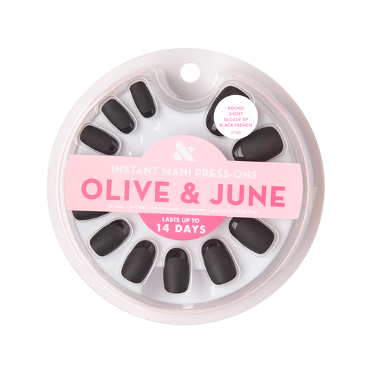 Glossy Tip Black French - Press-On | Short | Round