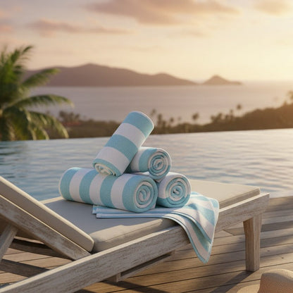 Cotton Pool Towels / Turquoise Stripe / 30"X60" 9.00 lb 6 PK
