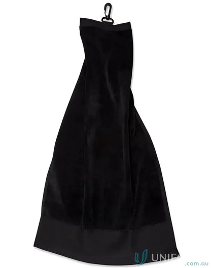 Black golf towel with clip, yarn dyed cotton for a luxurious feel on the course