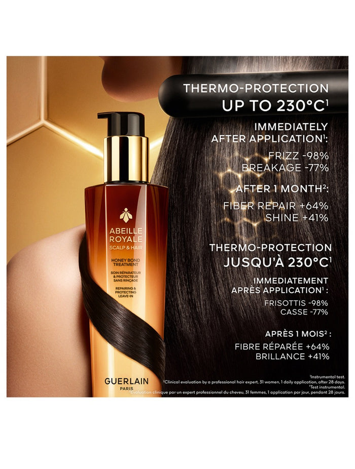 Guerlain Abeille Royale Honey Bond Leave-In Care bottle with gold and honey-colored packaging, 150ml size, new in box