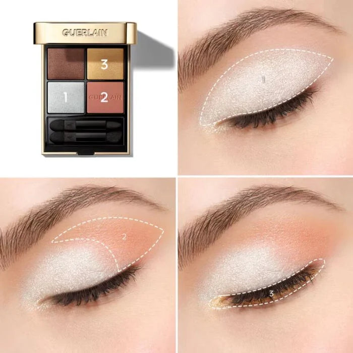 Guerlain Ombres G quad eyeshadow palette with four neutral and shimmering shades, new in box, for versatile eye makeup looks.