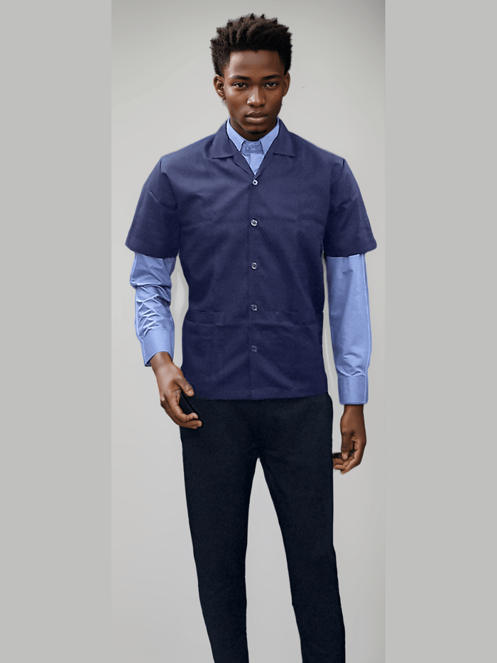 Half Sleeve Navy Blue Apron - J R GARMENTS