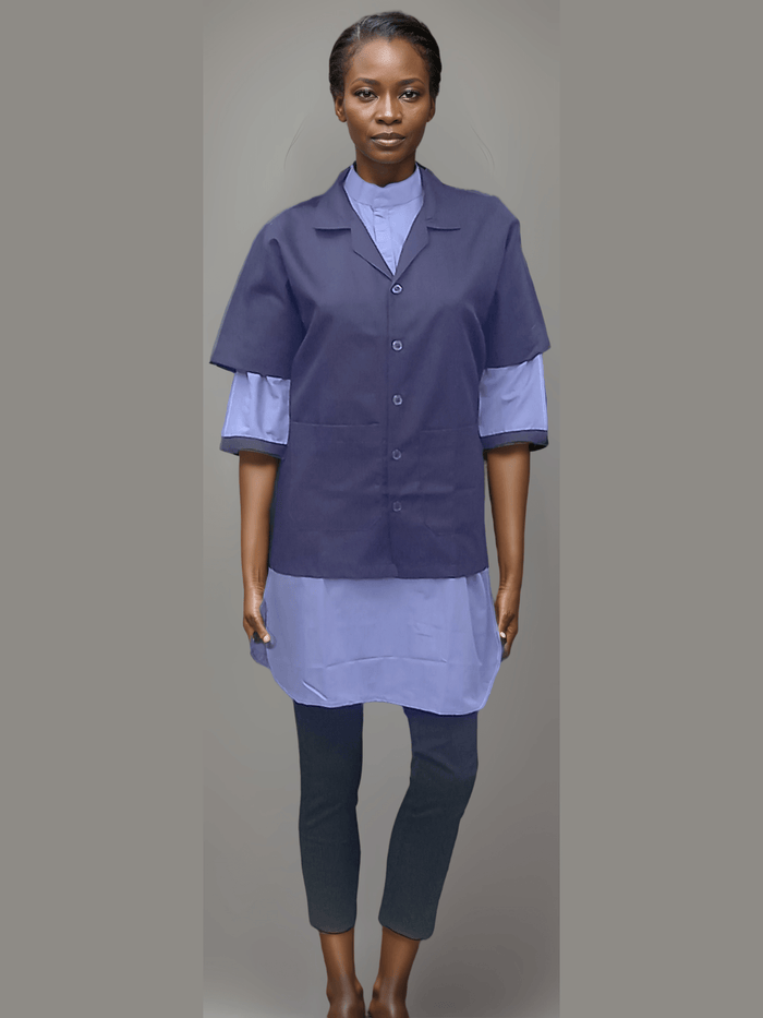 Half Sleeve Navy Blue Apron - J R GARMENTS