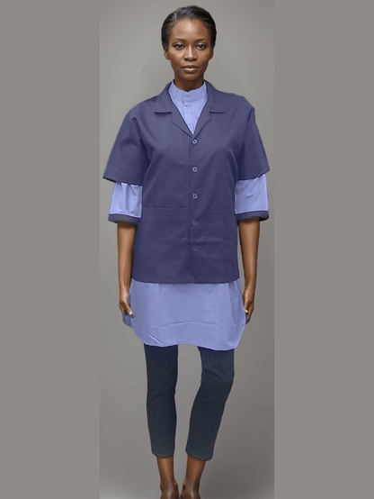 Half Sleeve Navy Blue Apron - J R GARMENTS