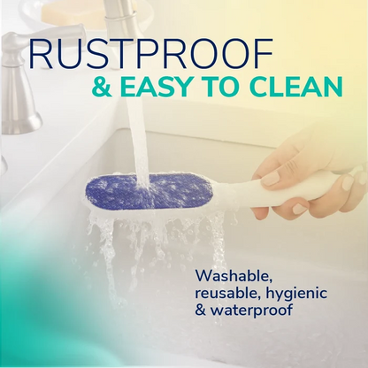 Nano glass foot file rinsed under running water; blue textured head and white handle