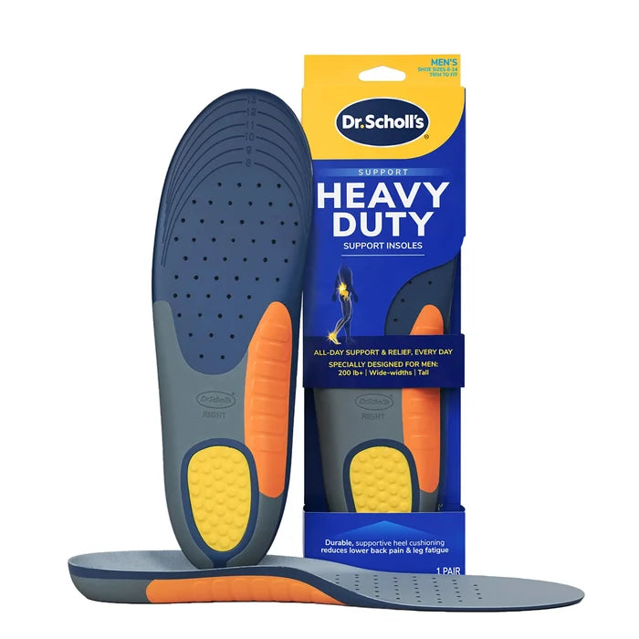 Heavy duty support insoles, blue with orange heel cushion, pair and retail box