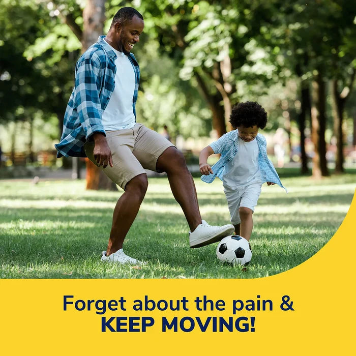 Heavy duty support insoles in action: runner and child kicking a soccer ball outdoors