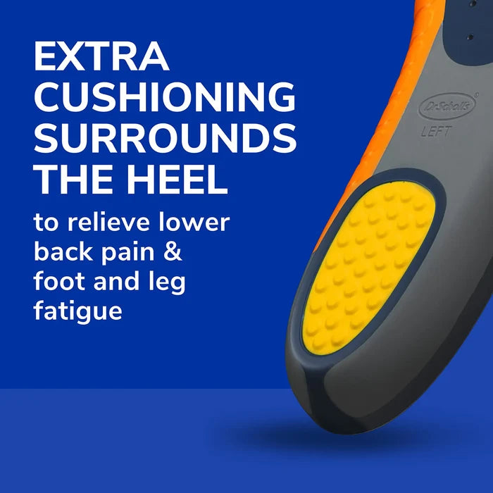 Insole close-up with extra cushioning around the heel, showing textured yellow pad