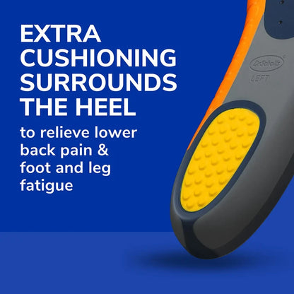 Insole close-up with extra cushioning around the heel, showing textured yellow pad