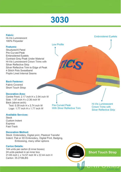 Orange safety cap with silver reflective trim for workwear, check our faq link for uniforms