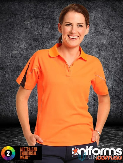 Winning Spirit HiVis Ladies Legend S/S Polo in orange with black and white sleeve accents
