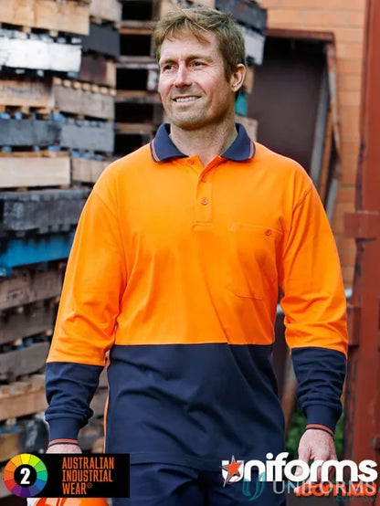 Man in HiViz Cotton Jersey LS Polo with sw36 cotton jersey, two tone long sleeve style