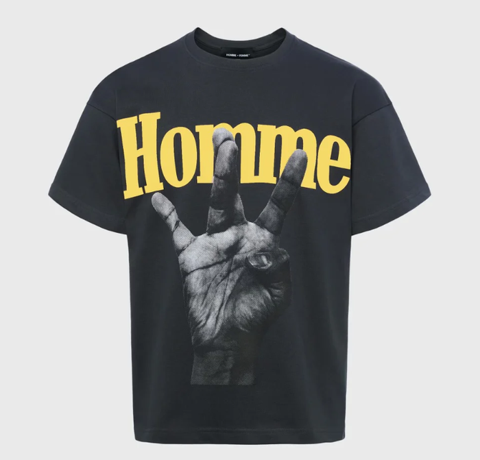 Homme + Femme "Twisted Fingers" Black Tee - Yellow/Yellow