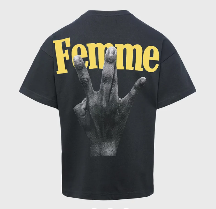 Homme + Femme "Twisted Fingers" Black Tee - Yellow/Yellow