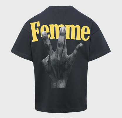 Homme + Femme "Twisted Fingers" Black Tee - Yellow/Yellow