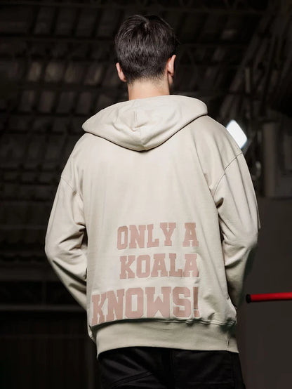 House Of Koala Beige Relaxed Fit Printed Hoodie Sweatshirt