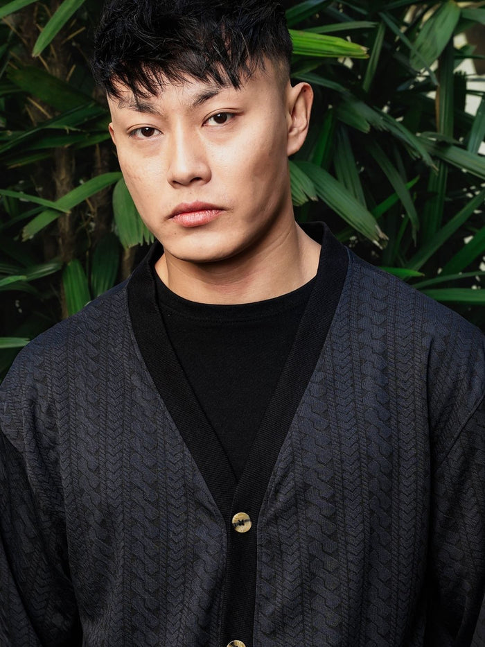 House Of Koala Black Textured Self Design V-Neck Knitted Cardigan