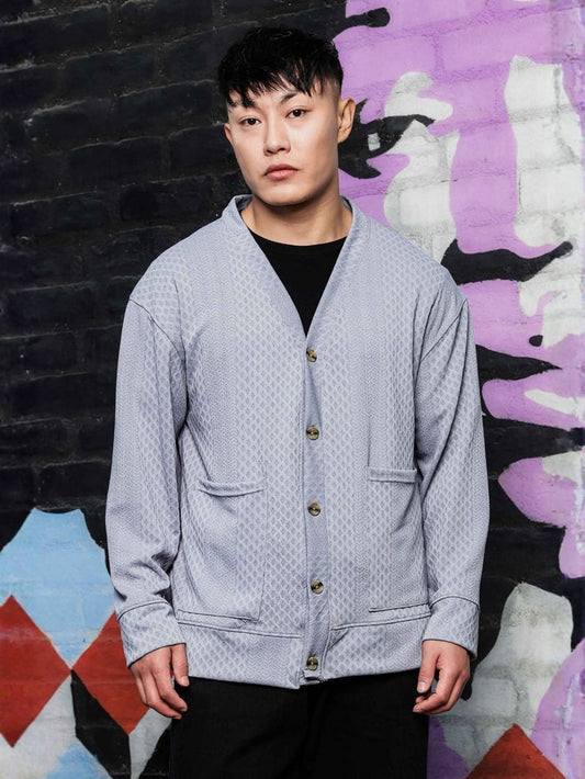 House Of Koala Grey Textured & Self Design V-Neck Knitted T-Shirt