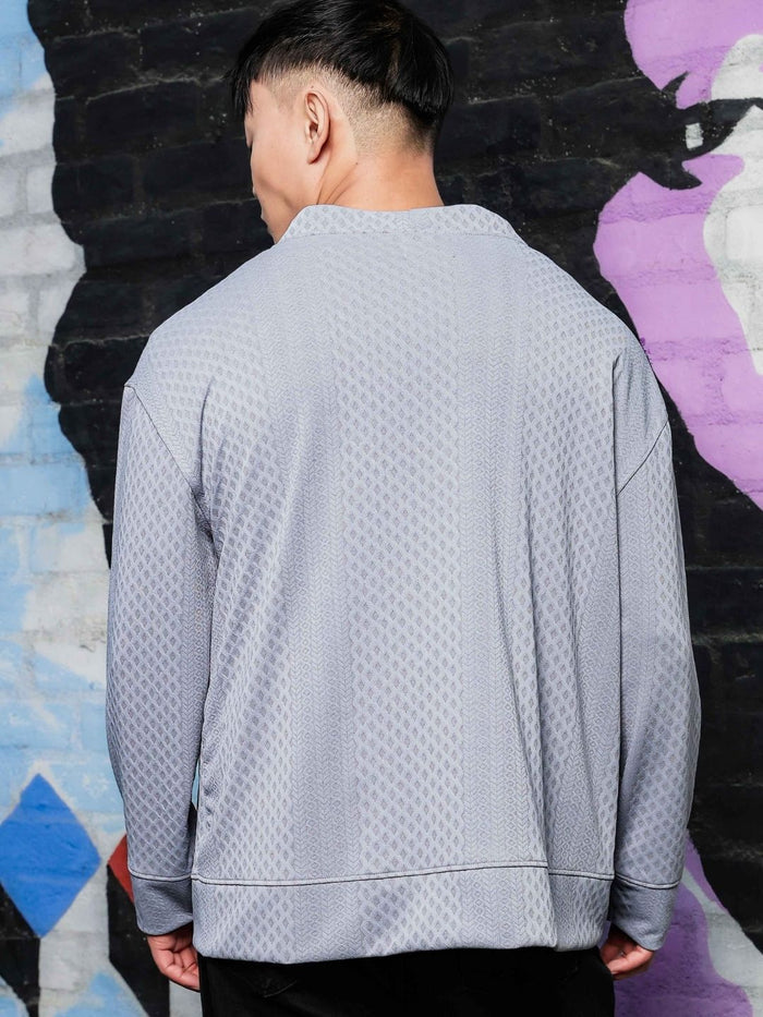 House Of Koala Grey Textured & Self Design V-Neck Knitted T-Shirt