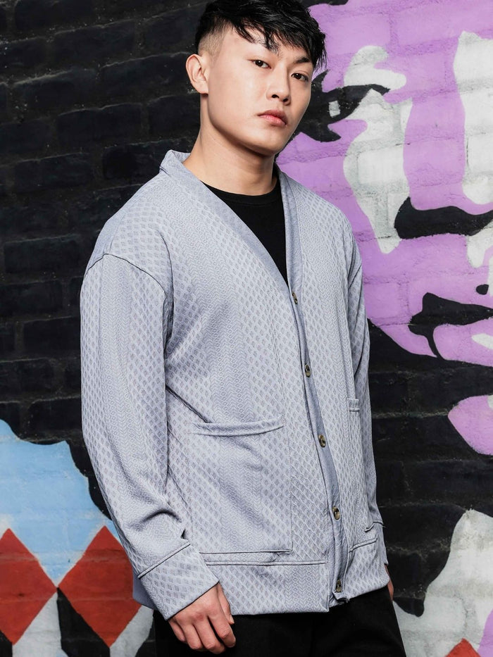 House Of Koala Grey Textured & Self Design V-Neck Knitted T-Shirt