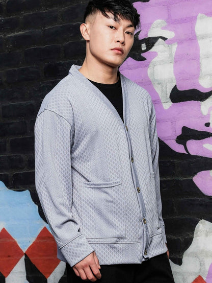 House Of Koala Grey Textured & Self Design V-Neck Knitted T-Shirt