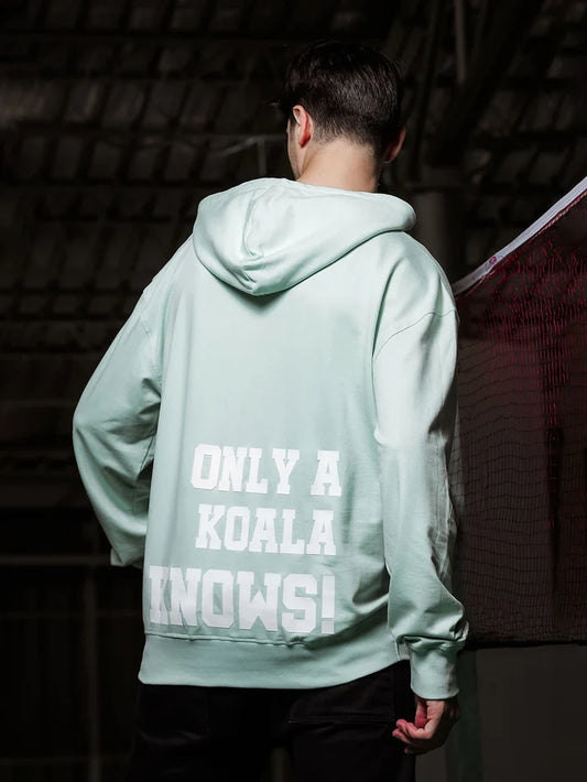 House Of Koala Relaxed Fit Mint Green Printed Hoodie