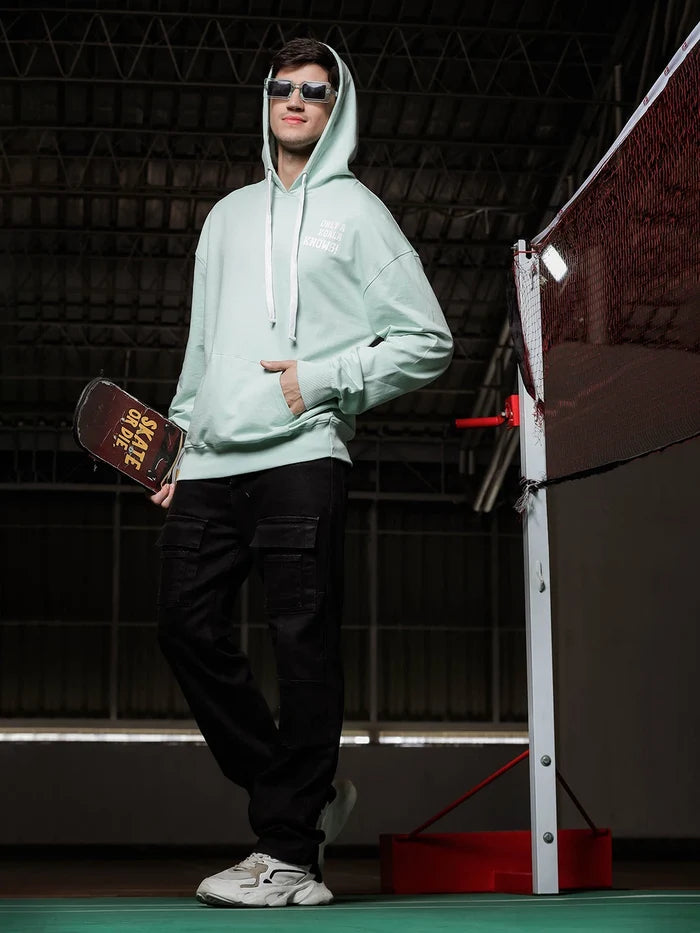 House Of Koala Relaxed Fit Mint Green Printed Hoodie