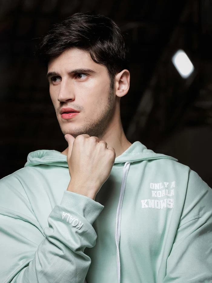 House Of Koala Relaxed Fit Mint Green Printed Hoodie