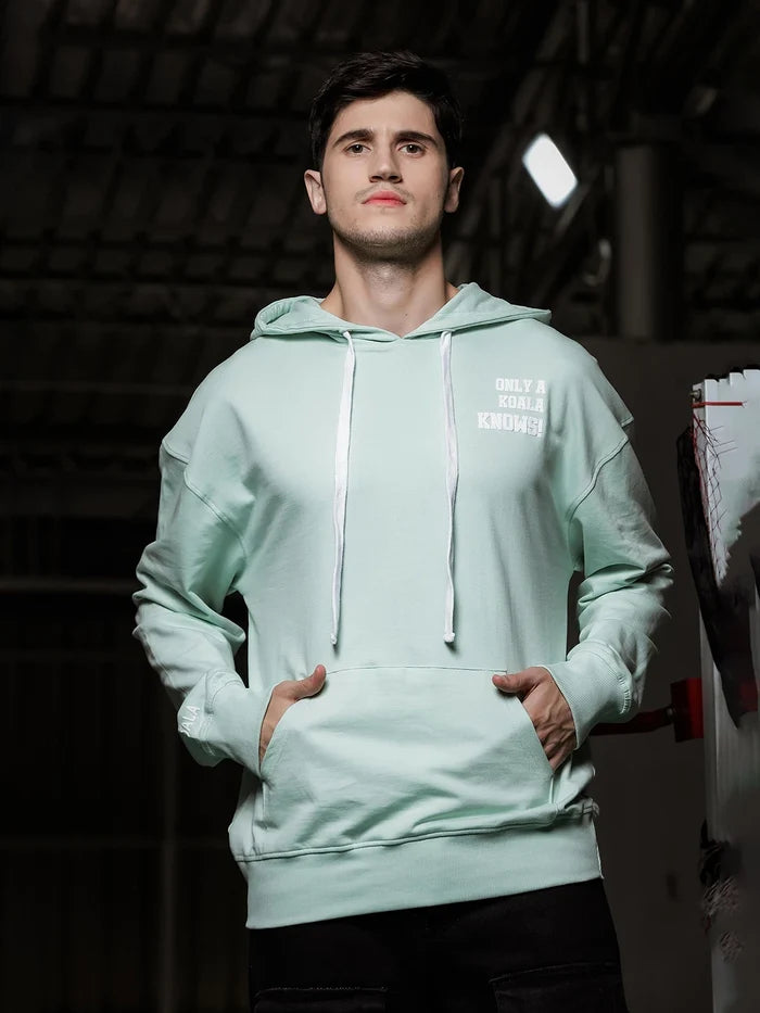 House Of Koala Relaxed Fit Mint Green Printed Hoodie