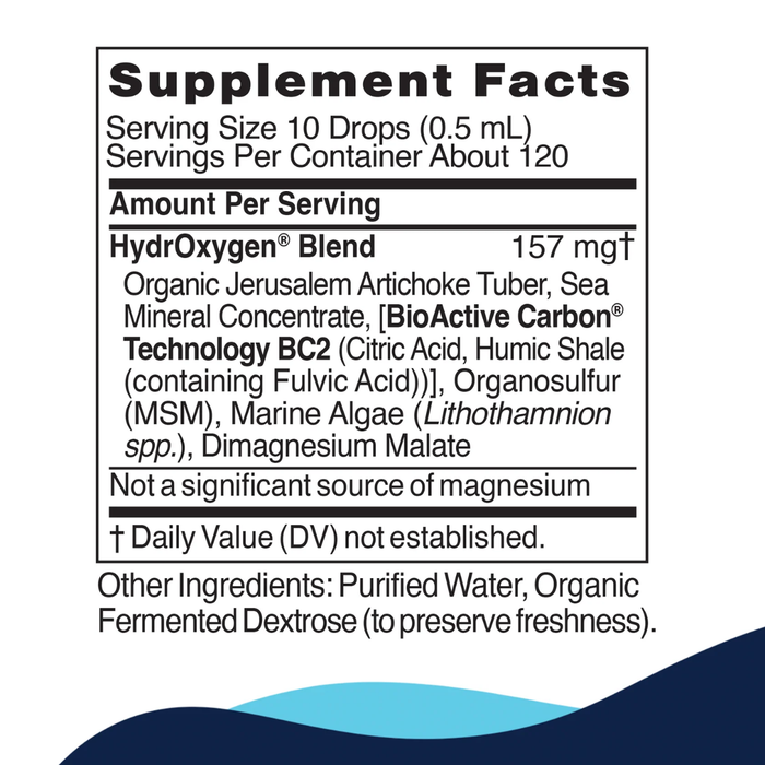 CellCore, HydrOxygen, molecular oxygen support, mitochondrial support, energy support, cellular oxygen, oxygen supplement, liquid supplement, BioActive Carbon, fulvic acid, sea minerals, magnesium malate, MSM, ATP support, detox support, cellular vitality, practitioner supplement