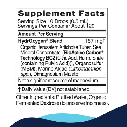 CellCore, HydrOxygen, molecular oxygen support, mitochondrial support, energy support, cellular oxygen, oxygen supplement, liquid supplement, BioActive Carbon, fulvic acid, sea minerals, magnesium malate, MSM, ATP support, detox support, cellular vitality, practitioner supplement