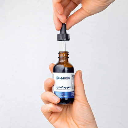 CellCore, HydrOxygen, molecular oxygen support, mitochondrial support, energy support, cellular oxygen, oxygen supplement, liquid supplement, BioActive Carbon, fulvic acid, sea minerals, magnesium malate, MSM, ATP support, detox support, cellular vitality, practitioner supplement