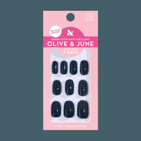 I'm Just Looking - Tab Press On | Short | Round deep teal press-on nails for a quick and easy at-home manicure by Olive and June