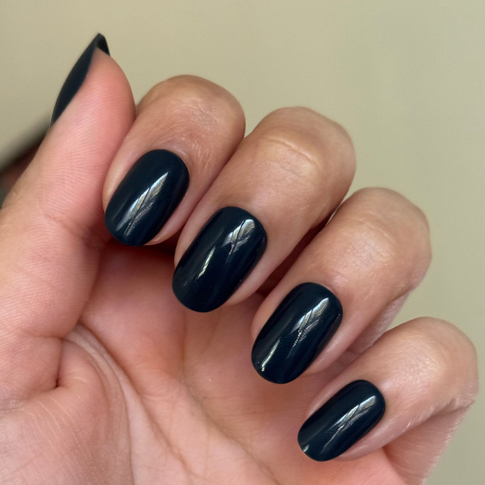 I'm Just Looking - Tab Press On | Short | Round ultra deep teal press-on nails with a glossy finish for an easy at-home mani