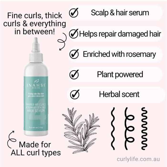 Inahsi Pamper My Curls Rosemary Tea Tree Hair Serum for frizz control and scalp soothing